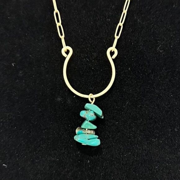 Gold Chain Necklace with Turquoise Pendant - Picture 2 of 5